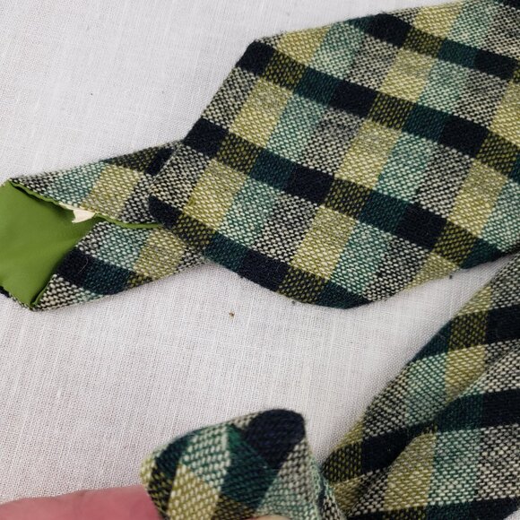 Wembley Wide Tie Green Plaid Tweed Wooly Vintage 70s - Picture 6 of 7
